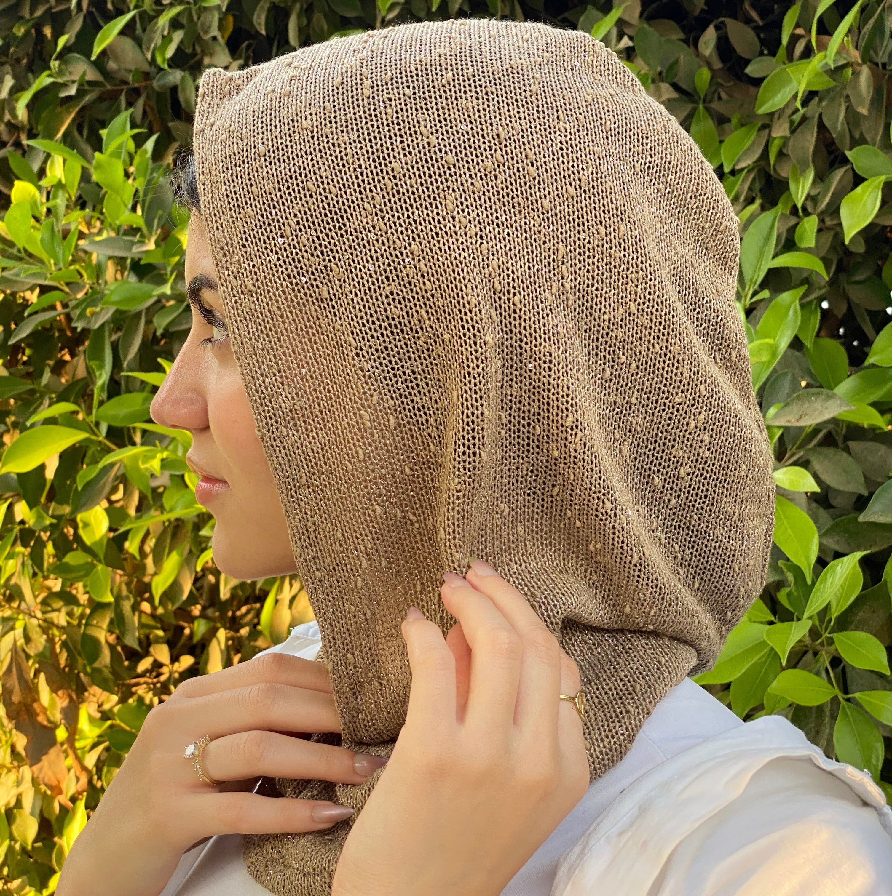 A Shimmer balaclava ( black- brown- gold- white)