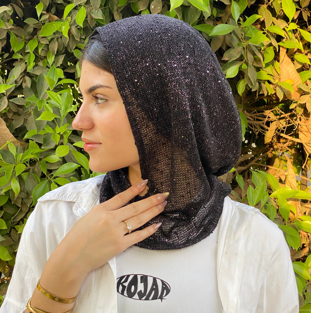 A Shimmer balaclava ( black- brown- gold- white)