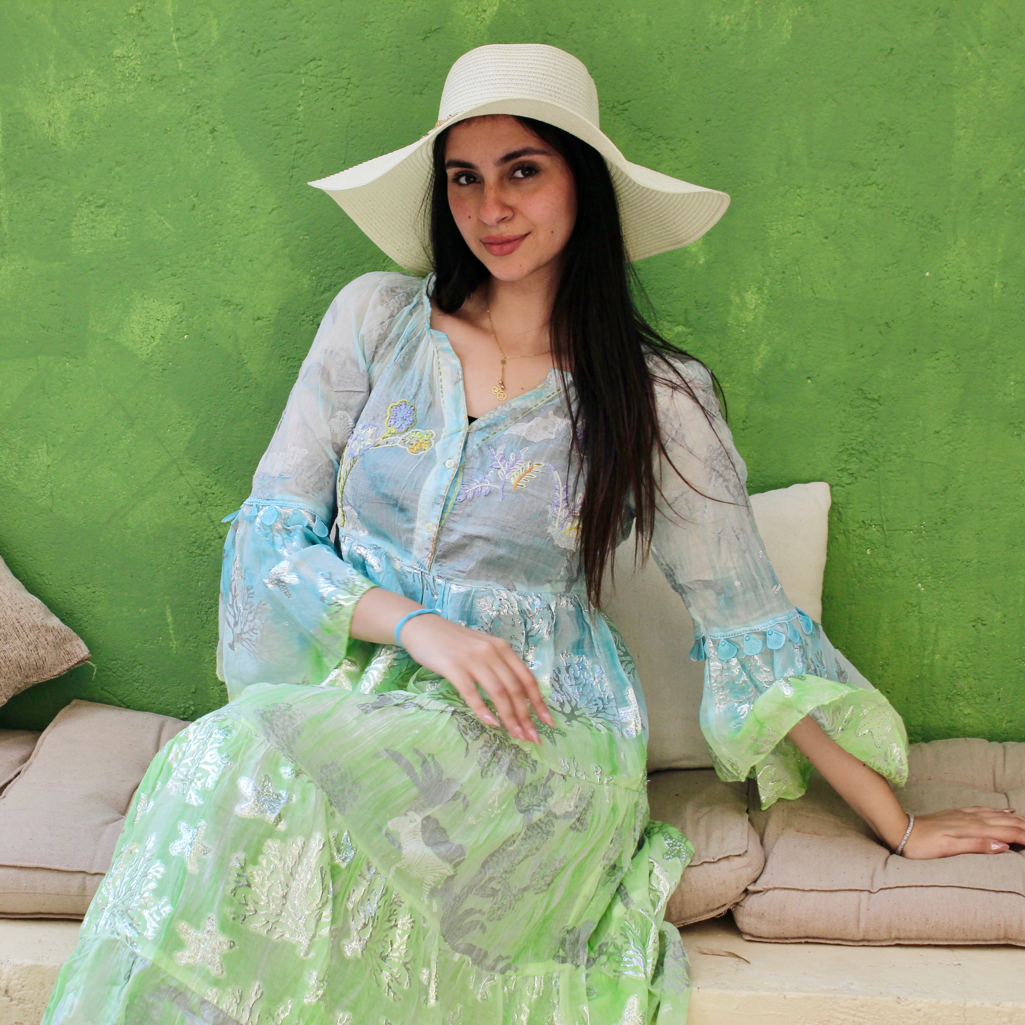 Floral Tiered Embroidered V-Neck Dress