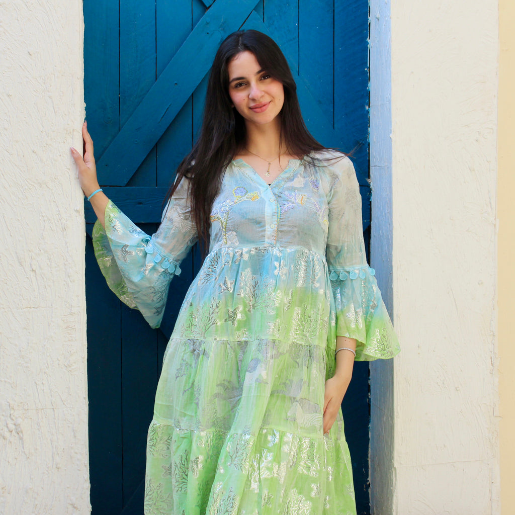 Floral Tiered Embroidered V-Neck Dress
