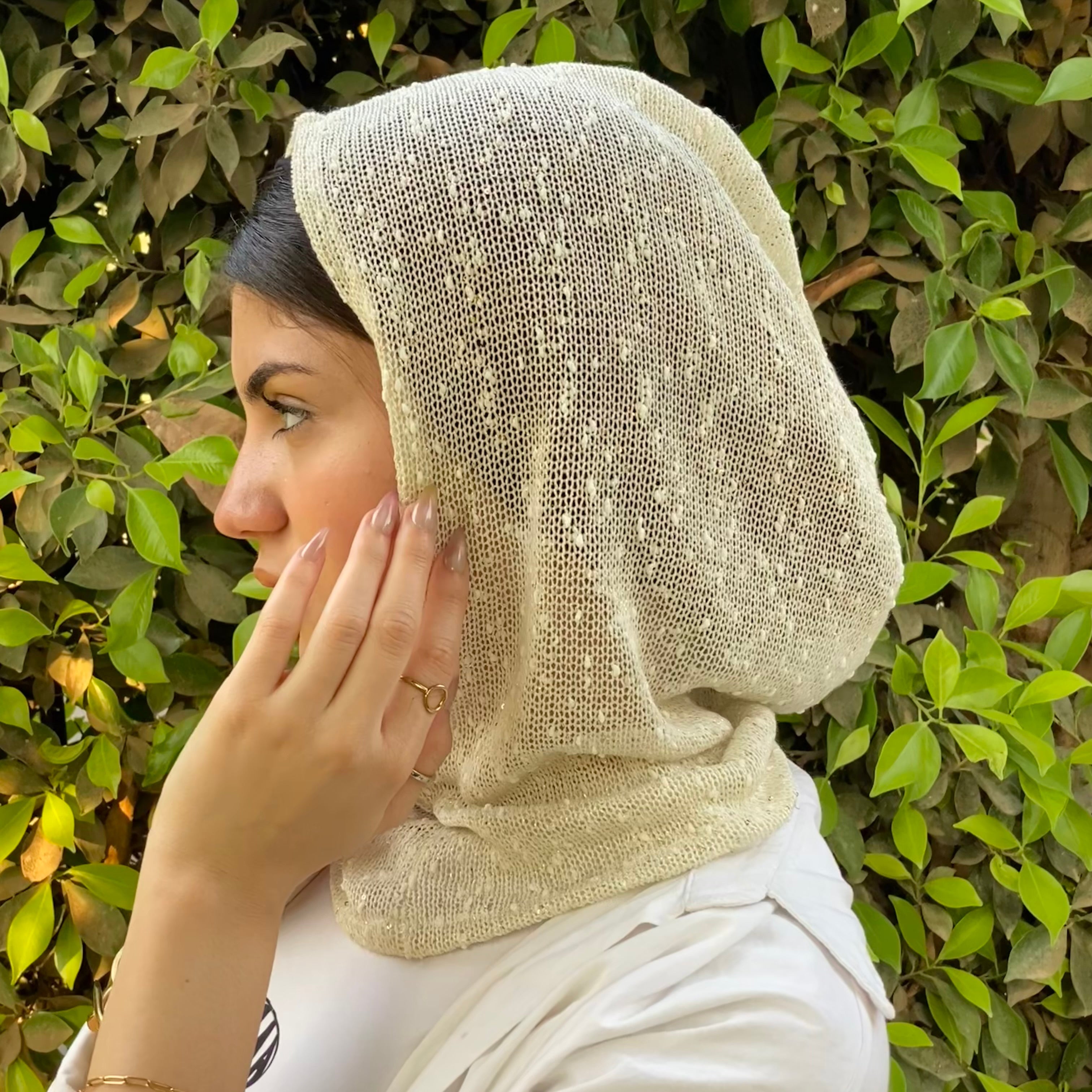 A Shimmer balaclava ( black- brown- gold- white)