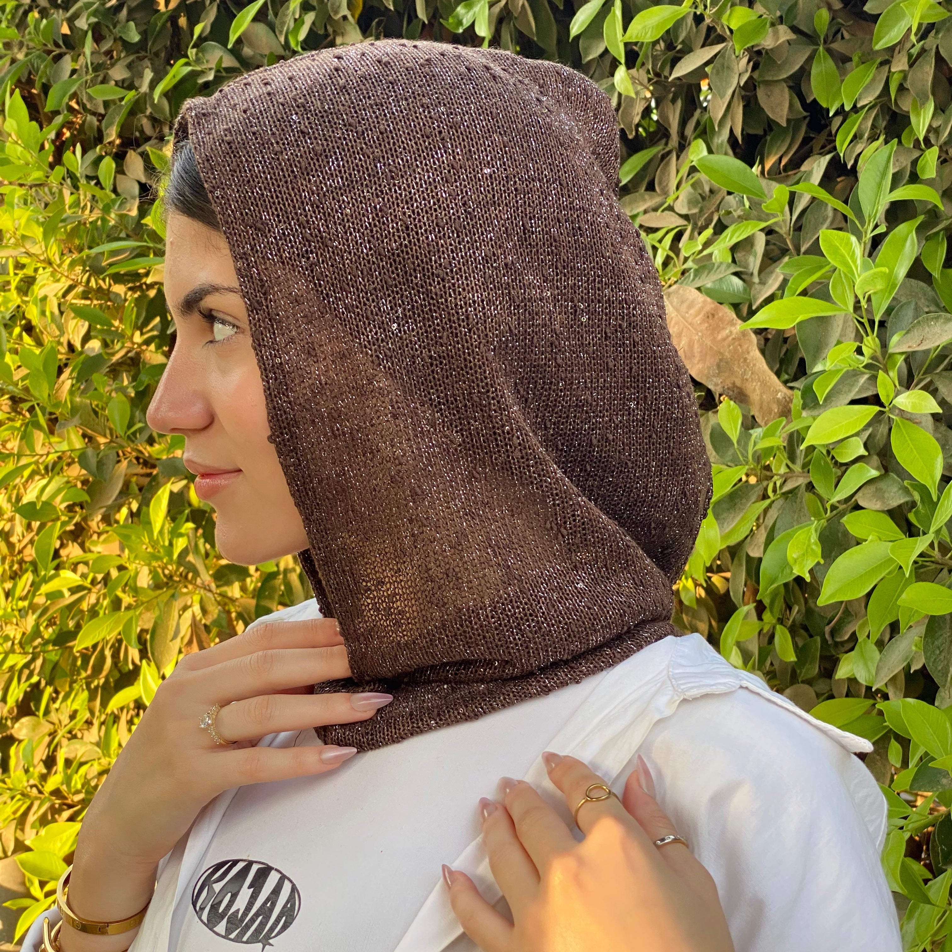 A Shimmer balaclava ( black- brown- gold- white)